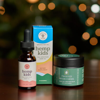 Twisted River Farms Holiday Gift Set with Bubble Gum CBD and CBD Balm.